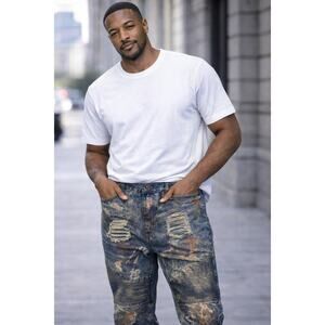 Amongst Others Distressed Moto Jeans 38x32 Paint Splatter Biker Denim